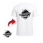 Back view of a white mixed cotton T-Shirt by upahar18 featuring a bold black mountain graphic artwork printed on the center back with a red pointer arrow.