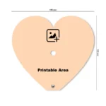 A heart-shaped design template mockup of a upahar18 Table clock with size measurements of 155mm width and 140mm height, showing a blank printable area.