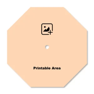 An octagonal design template layout of a upahar18 Wall clock showing a blank peach-colored printable area with a central custom photo placeholder icon.