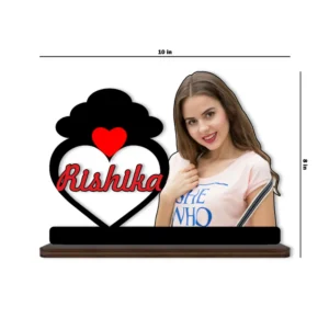 A product dimension chart displaying the exact size measurements of 10 inches width and 8 inches height for the upahar18 personalized cloud name and custom photo printed MDF cutout standee.