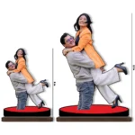 A size comparison showcase of the upahar18 personalized custom photo printed MDF cutout standee in 8 inch and 12 inch dimensions, featuring a playful couple theme to help choose the perfect display size.