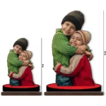A precise size comparison layout showing the 8 inch and 12 inch variants of the upahar18 personalized custom photo printed MDF cutout standee with a cute sibling theme.