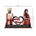 A product dimension chart displaying the exact size measurements of 10 inches width and 8 inches height for the upahar18 personalized wedding couple custom photo printed MDF cutout standee.