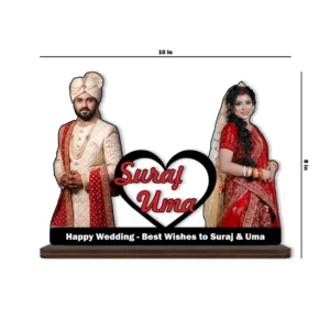 A product dimension chart displaying the exact size measurements of 10 inches width and 8 inches height for the upahar18 personalized wedding couple custom photo printed MDF cutout standee.
