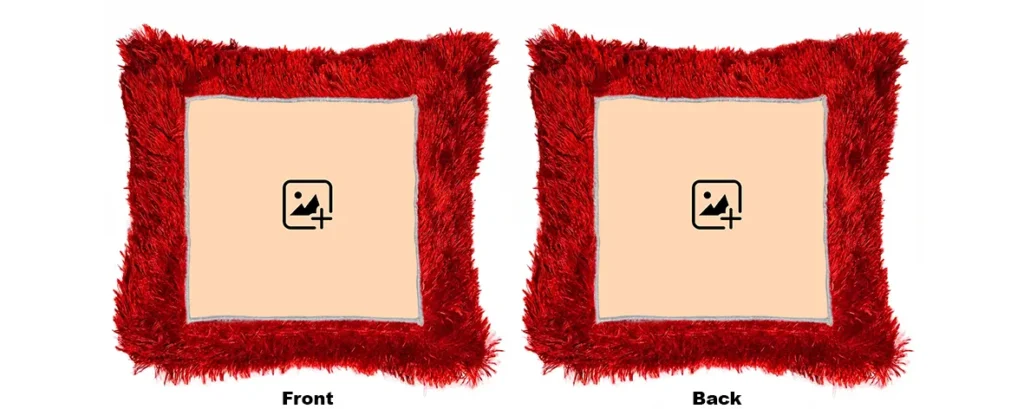 Dual view of blank red square personalized custom photo fur cushion mockup templates from upahar18.