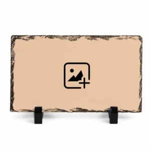 A blank landscape rectangle shape natural rock stone frame template with textured dark edges on a white background. The center features a clean beige area with a black photo placeholder icon, showing where a personalized custom photo printed by upahar18 will be added.