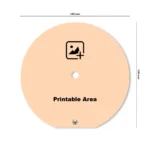 A circular design template mockup of a upahar18 Table clock with size measurements of 145mm width and 140mm height, showing a central custom photo placeholder icon.