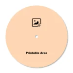 A circular design template layout of a upahar18 Wall clock showing a blank peach-colored printable area with a central custom photo placeholder icon.