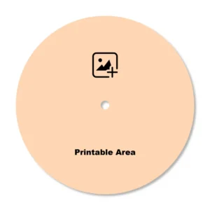 A circular design template layout of a upahar18 Wall clock showing a blank peach-colored printable area with a central custom photo placeholder icon.