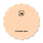 A flower-shaped design template layout of a upahar18 Wall clock showing a blank peach-colored printable area with a central custom photo placeholder icon.