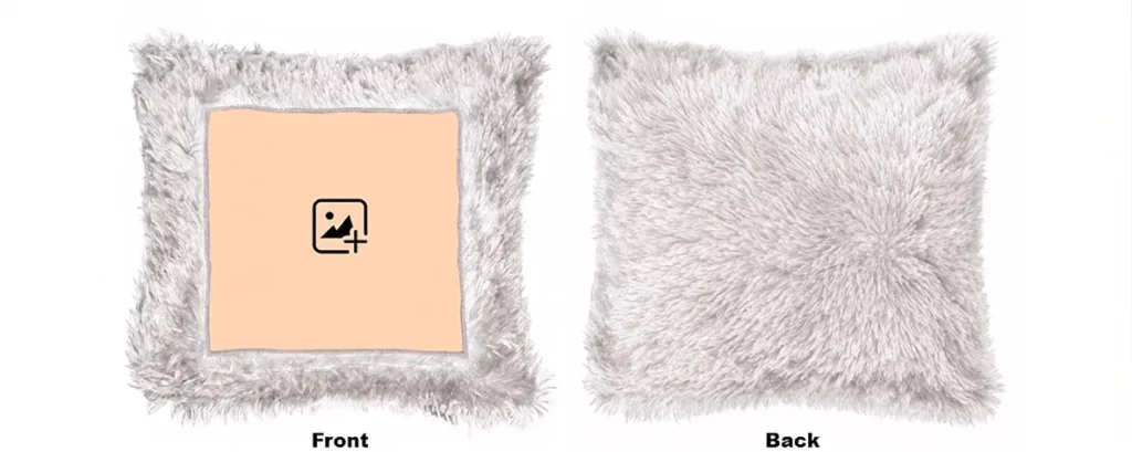 Front and back view mockup templates of a blank white square personalized custom photo LED fur cushion from upahar18.