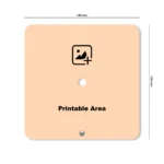 A square design template blueprint of a upahar18 Table clock indicating size dimensions of 140mm by 140mm with a central custom photo placeholder icon.