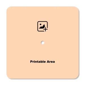 A square design template layout of a upahar18 Wall clock showing a blank peach-colored printable area with a central custom photo placeholder icon.