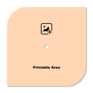 A custom square design template layout of a upahar18 Wall clock showing a blank peach-colored printable area with a central image upload placeholder icon.