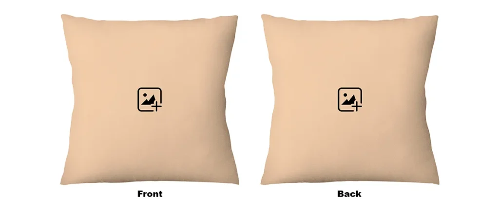 Front and back view templates of a blank beige square personalized custom photo plain cushion mockup from upahar18.