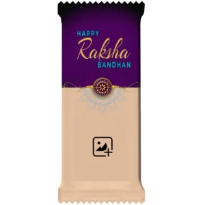Upahar18 Nestlé KitKat chocolate bar featuring a royal purple and cream customize design wrapper with the English text Happy Raksha Bandhan, an intricate rakhi motif, and an image placeholder for a personalized photo chocolate layout.