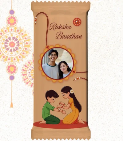 Customized Nestlé KitKat bar by upahar18 with a pastel brown customize design wrapper featuring English typography, cute kids art, and a real photo chocolate print of a smiling brother and sister.