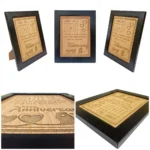 A product showcase layout displaying five viewing angles of an upahar18 personalized custom engraved frame for anniversaries, capturing the detailed calendar engraving, heart vectors, and romantic quote on a wooden finish MDF base.