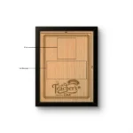 A product blueprint diagram of an upahar18 personalized custom engraved frame for Teacher's Day, showcasing the 6x8 inches size layout with customizable photo and text fields on an MDF memento plaque.